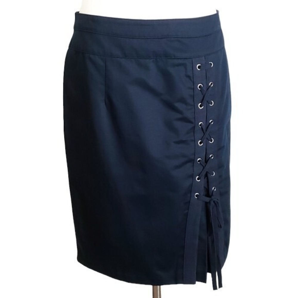 Nanette Lepore Navy Blue Lace-Up Grommet Skirt- Size 6